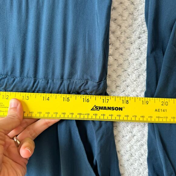 LOFT Lou & Grey Dress XS Blue Shirt Button Front Pockets Tie Waist Roll Sleeves - Picture 10 of 15